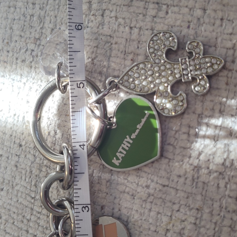 Kathy Van Zeeland Signed Rhinestone Fleur De Lis Heart Keychain Purse Charms Y2k - Picture 10 of 10